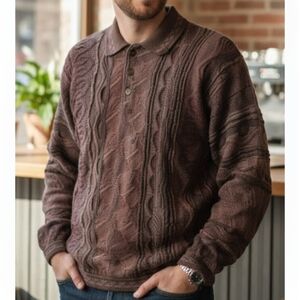 Vintage The Kings Image Brown 3D Textured Knit Crew Sweater L